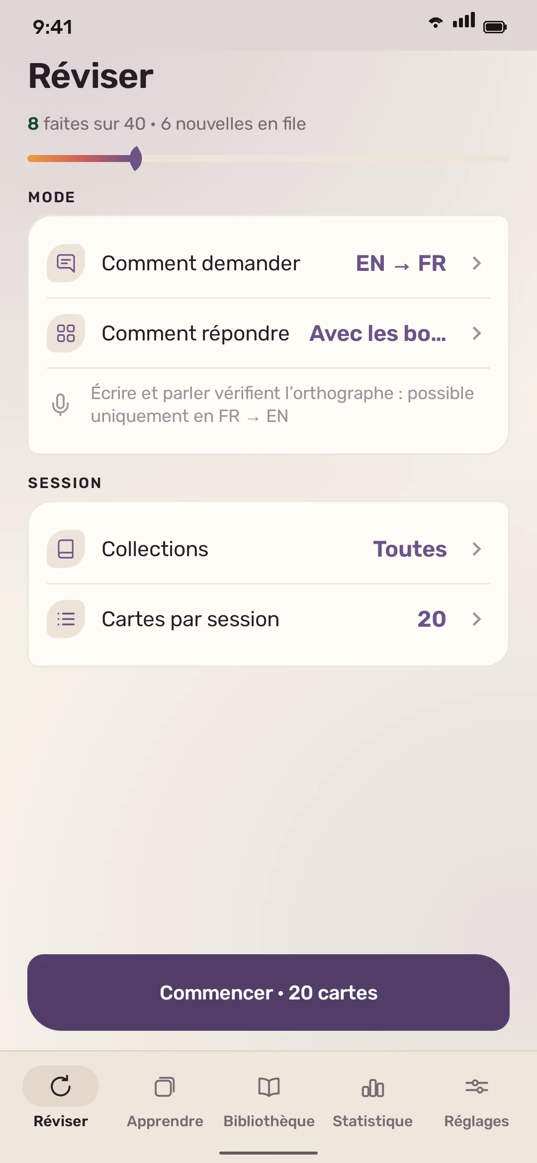 Révisions et réglages de la séance