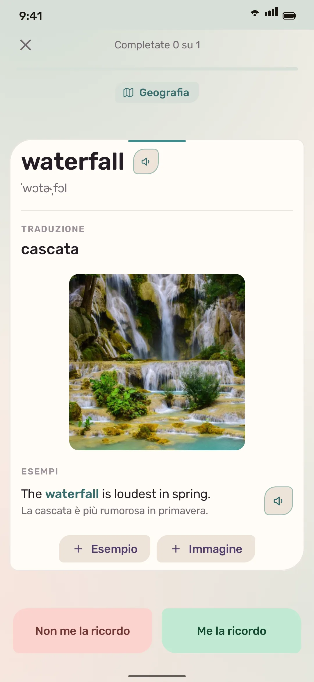 La carta waterfall: la traduzione, una foto e un esempio d’uso